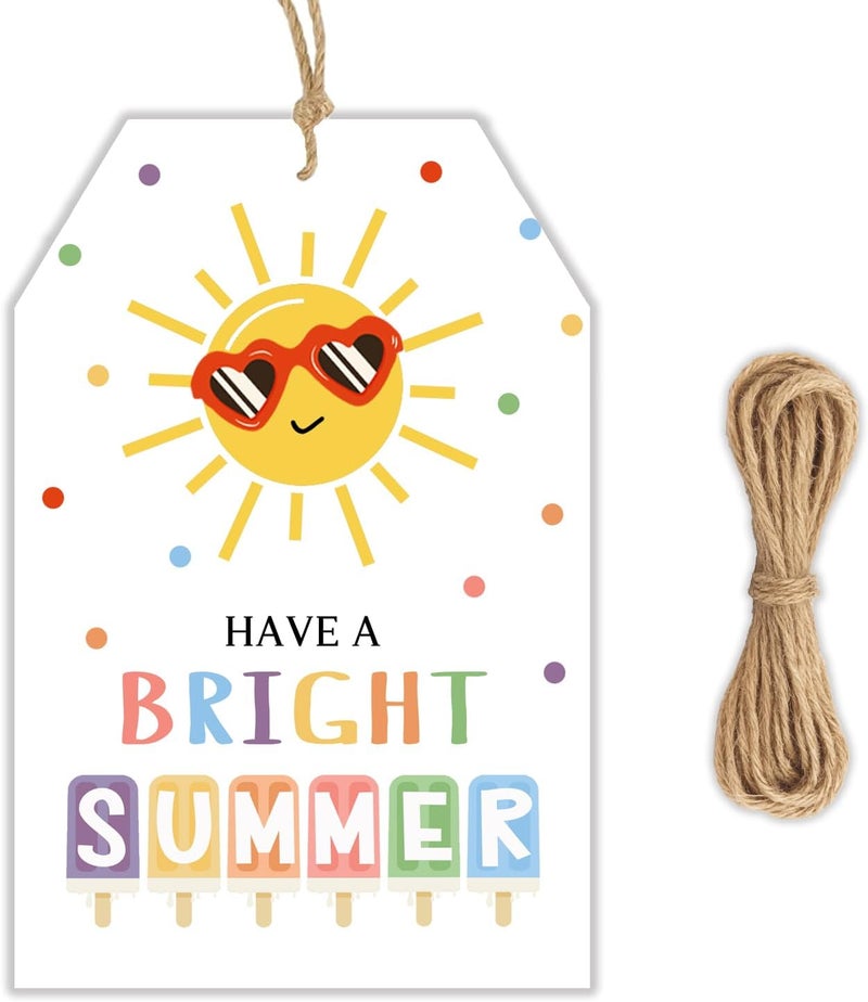 llyinglpdec 50PCS Summer Paper Tags with String, 2.2"x3.3" Have a Bright Summer Tags, Sun and Popsicle Design for Teacher Gifts, End of School Party Favors, Summer Treat Bags - Image 1